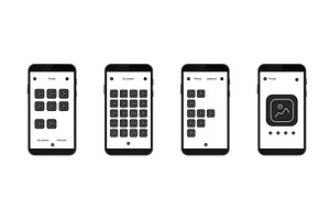 Four smartphones displaying, a Technology Illustration by skripnikbb