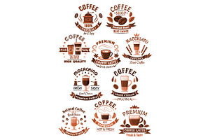 Vector Icons Coffee Set For Cafeteria Or Cafe