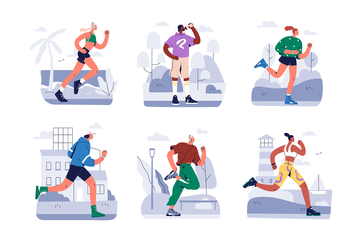 Sports people jogging, running set, a Sport Illustration by Good Studio (Photo 3 of 6)