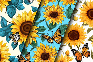 Sunflower Butterflies Digital Papers