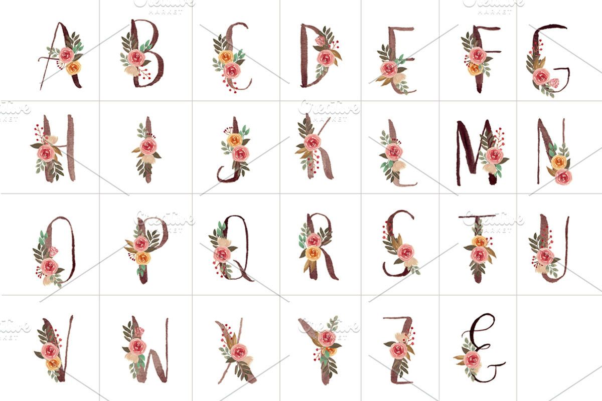Floral Monogram Letters, a Decorative Illustration by wulano (Photo 2 of 6)
