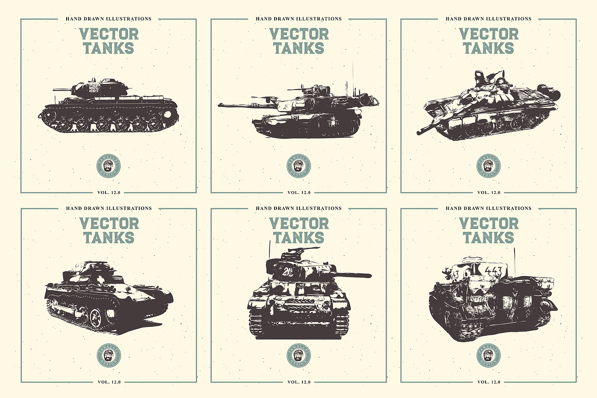 VECTOR TANKS HAND DRAWN BUNDLE 12.0, an Object Graphic by pawellpi