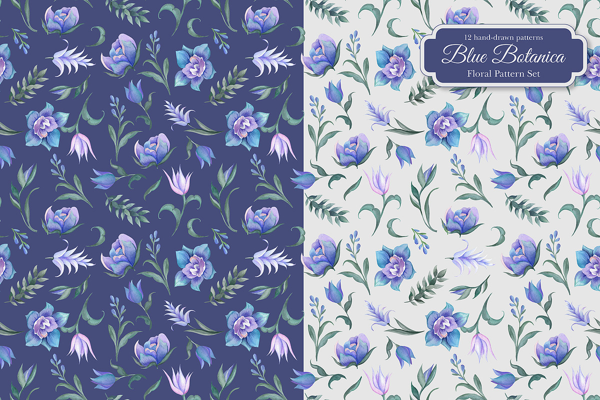 Blue Botanica – Floral Pattern Set, a Pattern Graphic by L- design studio (Photo 9 of 12)