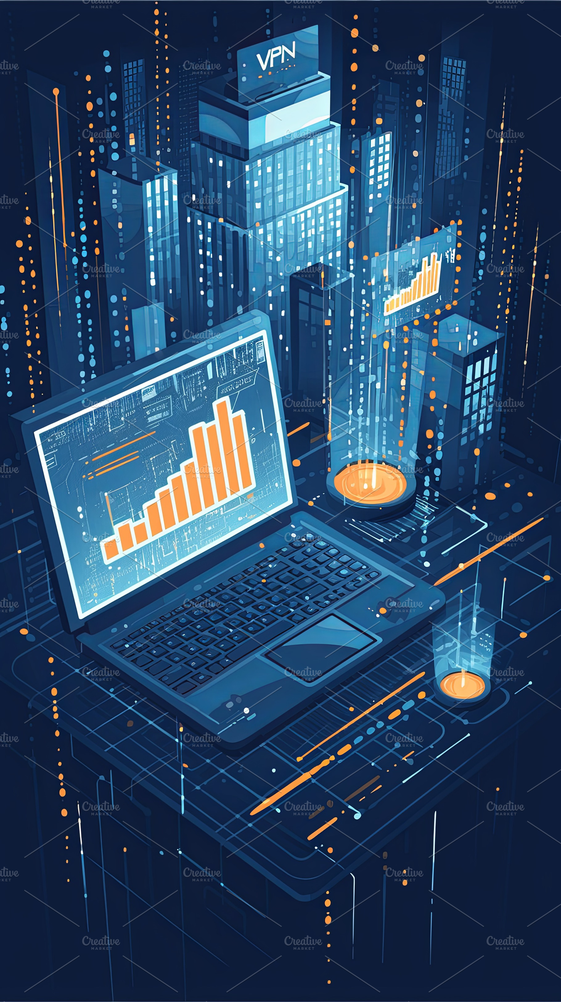 Futuristic digital network with VPN laptop innovation and graph analytics, a Photo by AS photostudio