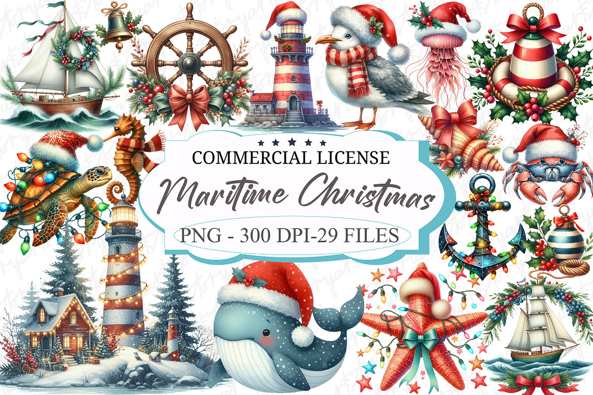 Merry Maritime Christmas Clipart, an Illustration by designcity5 (Photo 1 of 5)