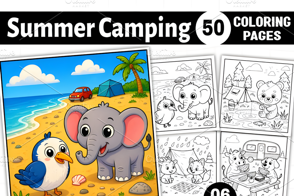 Summer Camping Bold Easy Coloring, a Seasonal Illustration by Ink Gallery (Photo 1 of 7)