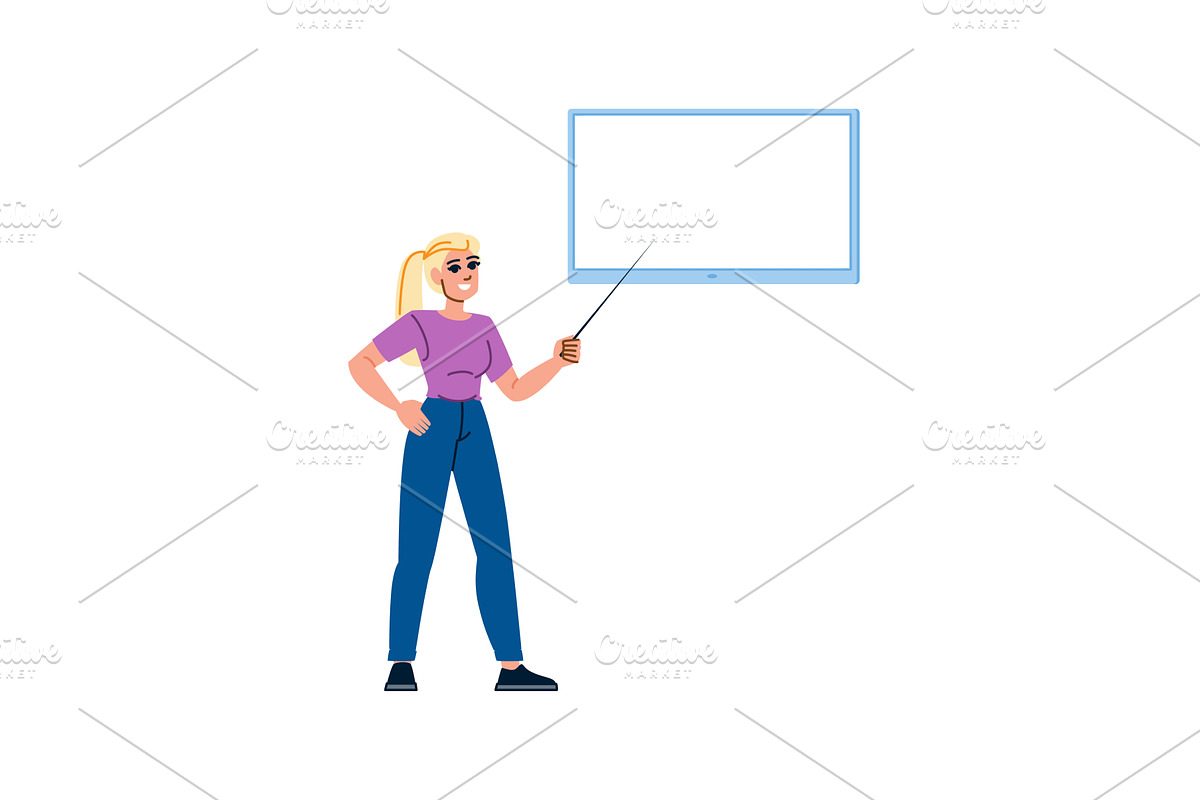 Teacher pointing at blank whiteboard, an Education Illustration by pikepicture