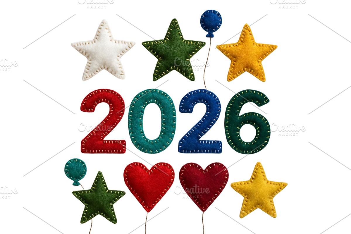 Patchwork New Year 2026 Clipart, a Decorative Illustration by Creative design (Photo 2 of 7)