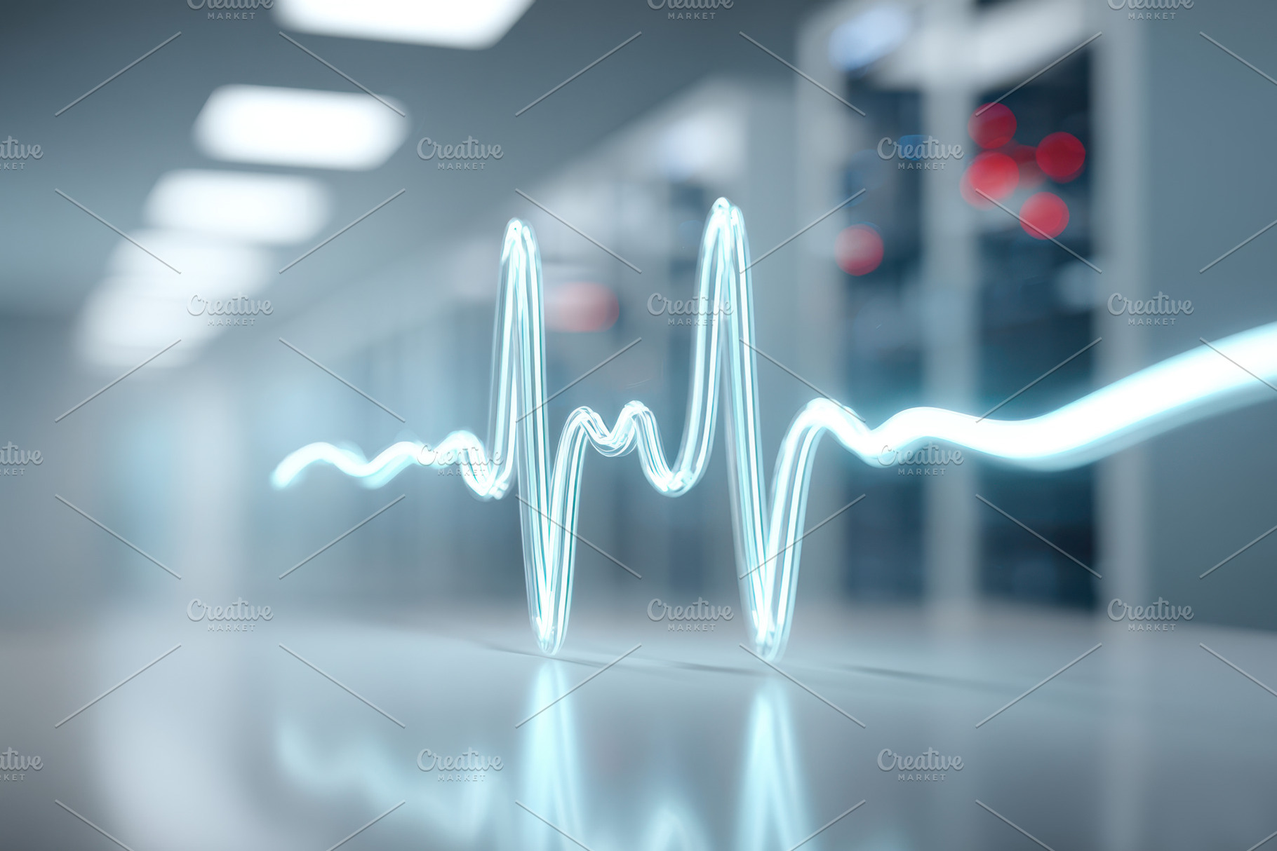 Glowing blue heartbeat line in a medical setting, a Health & Medical Photo by AlyaAnd