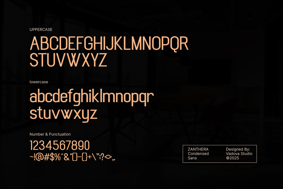 Zanthera – Condensed Sans Serif Font, a Sans Serif Font by Vadovastd (Photo 7 of 7)