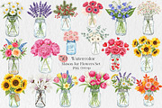 Watercolor Mason Jar Flowers Set, an Illustration by Creative Art (Thumbnail 1 of 9)