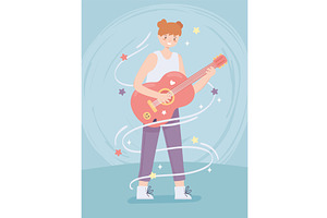 girl learning play a guitar, a Person Illustration by studiogstock