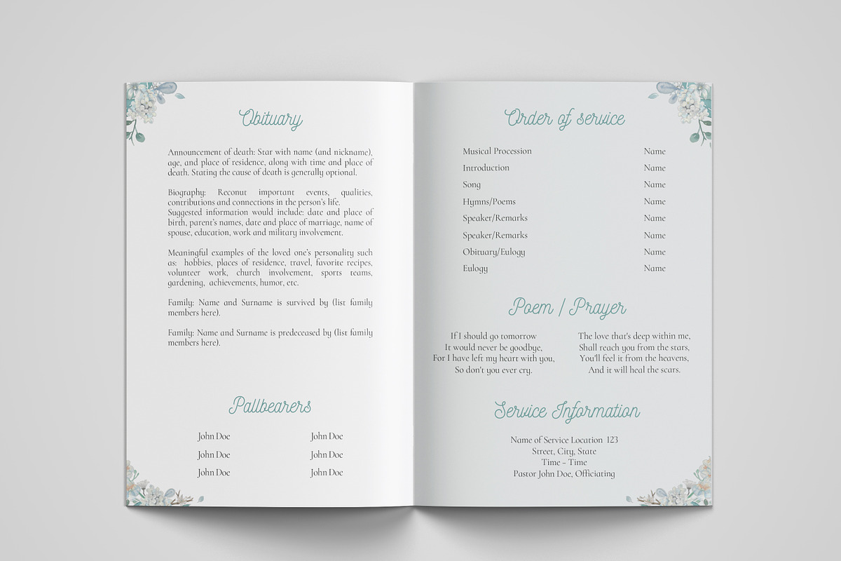 funeral program printing template, a Templates & Theme by TemplateLab (Photo 2 of 2)