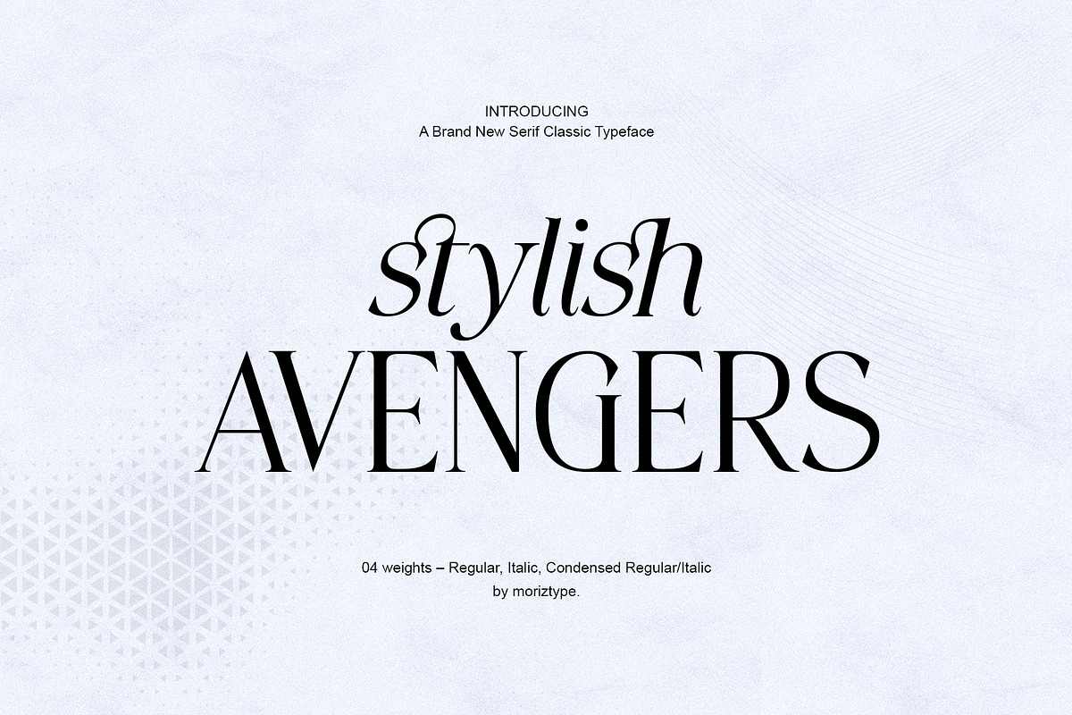 Stylish Avengers Serif Family, a Serif Font by moriztype (Photo 1 of 13)