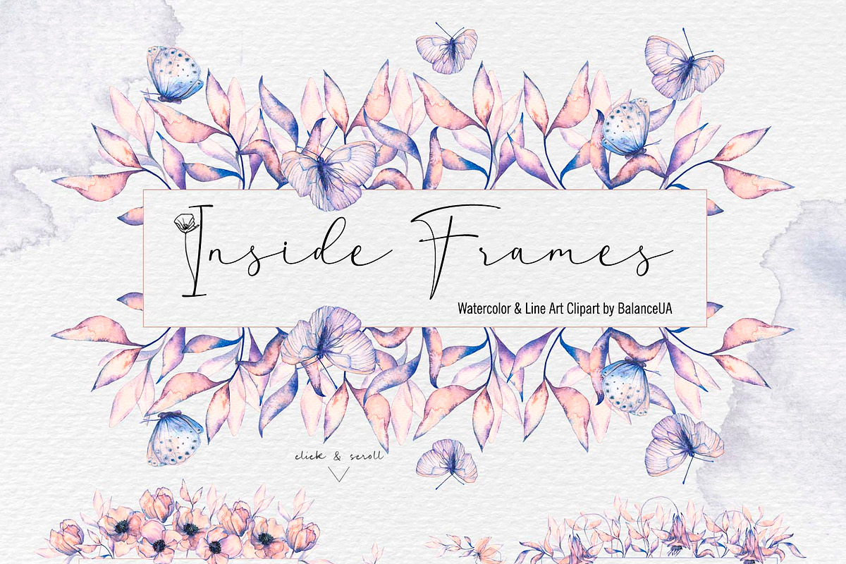 Inside Watercolor Floral Clipart, a Decorative Illustration by BalanceUA (Photo 4 of 19)