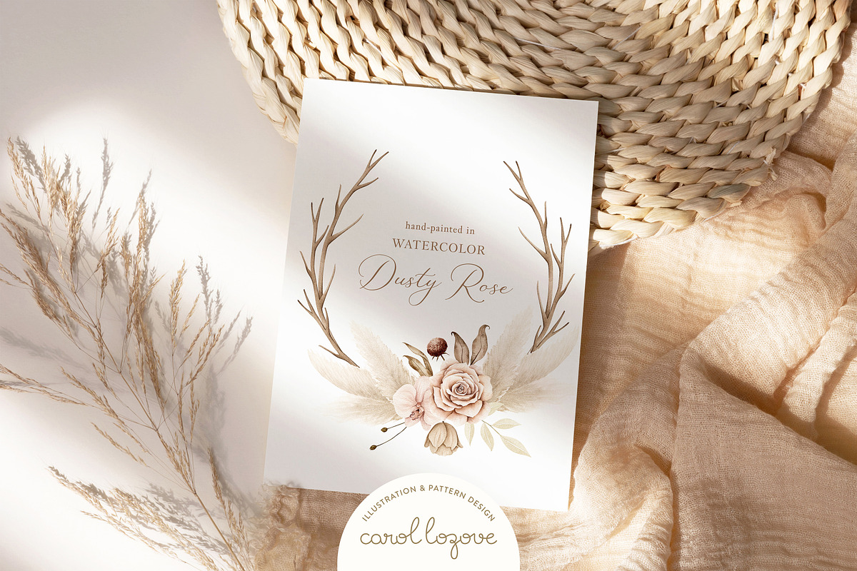 Watercolor Boho Fall Dusty Rose Set, a Decorative Illustration by Carol Lozove (Photo 3 of 74)