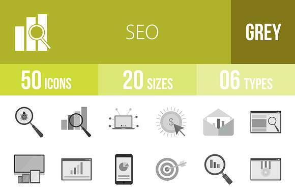 50 SEO Greyscale Icons preview 4