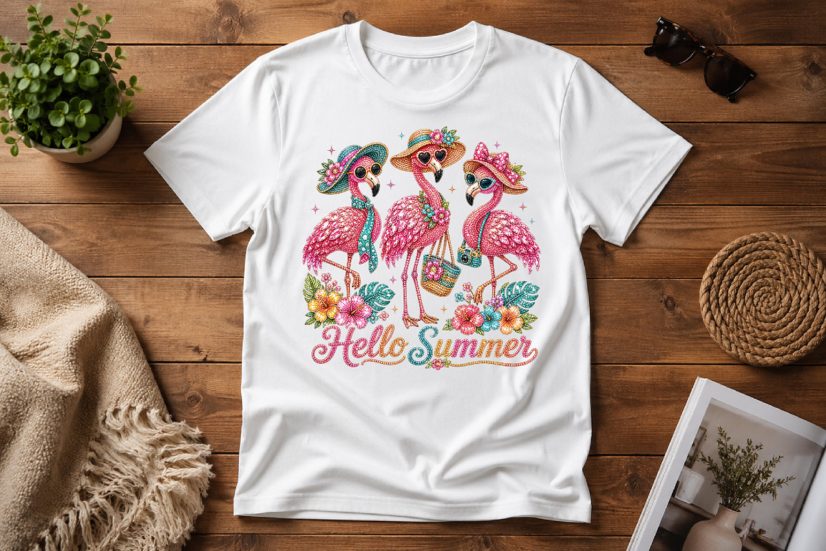 Rhinestone Hello Summer Flamingo PNG, an Illustration by Pixels.Craft (Photo 5 of 8)