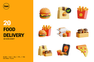 Food Delivery Service 3D Icon Set, a Food & Drink 3D Model by SLAB! Design
