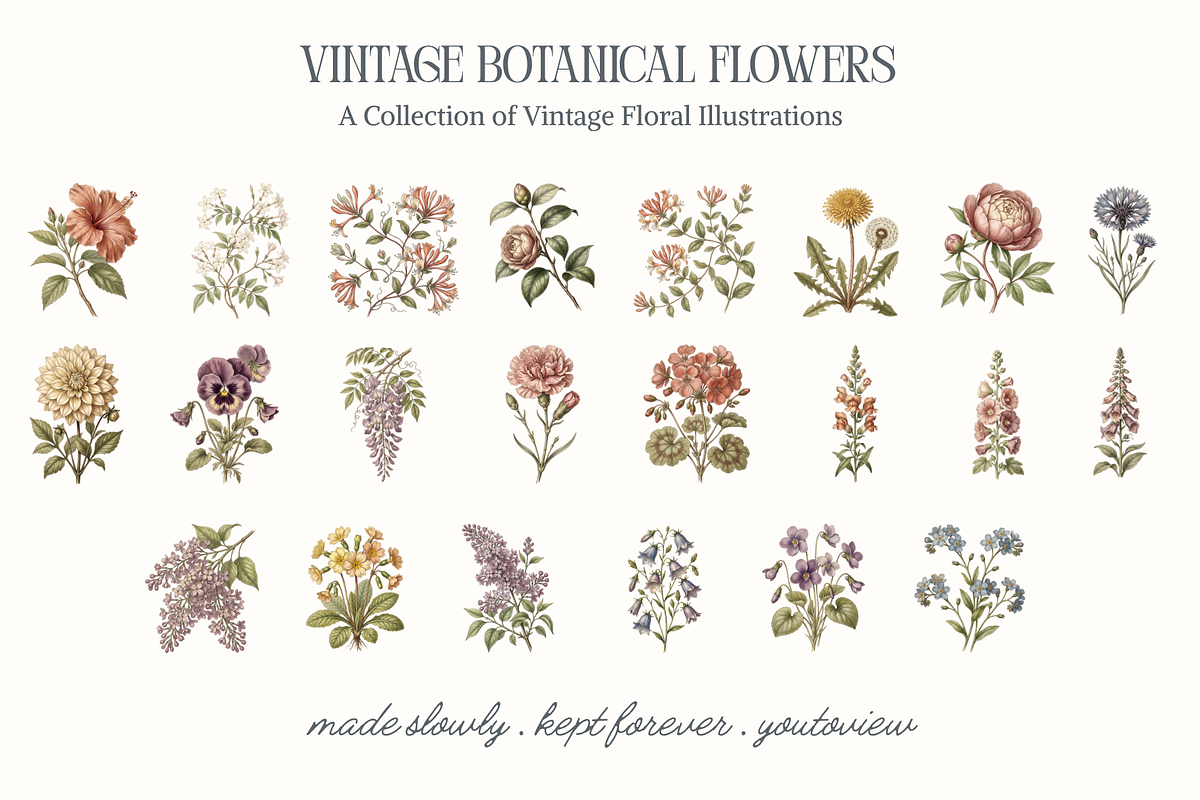 Vintage Botanical Flowers, a Decorative Illustration by youtoview (Photo 4 of 14)