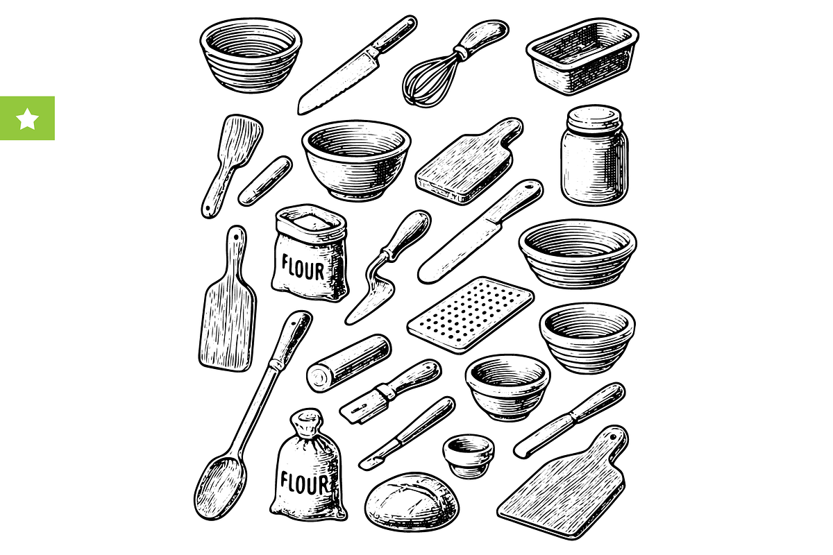 Vintage Baking Tools Illustrations, an Object Graphic by RT Studio (Photo 1 of 3)
