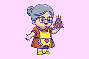 Cute Grandma Cooking Birthday Cake, a Person Illustration by Catalyst Labs (Thumbnail 3 of 3)