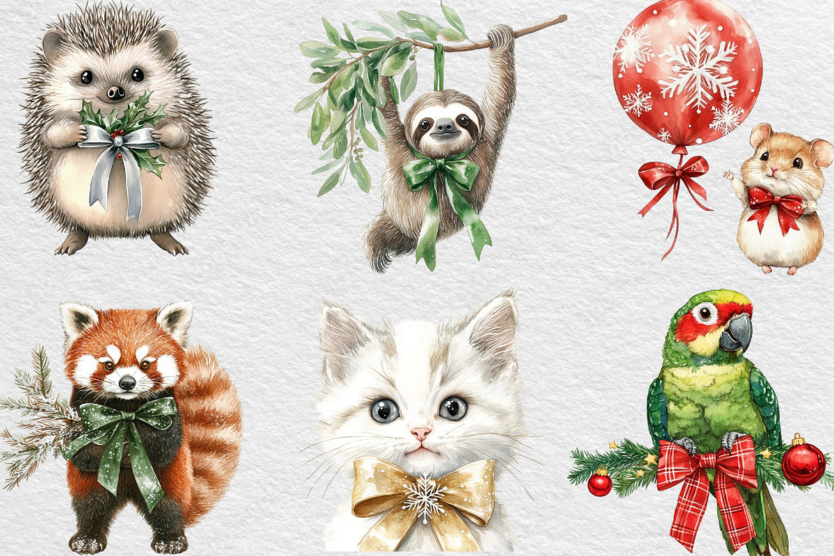 Cute Animal Christmas Clipart, an Illustration by Black Bird Studio (Photo 2 of 6)