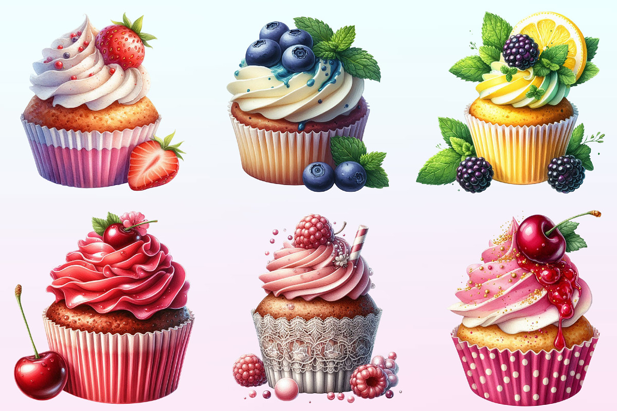 Watercolor Berry Cupcake PNG Clipart, a Graphic by CitraGraphics (Photo 2 of 4)