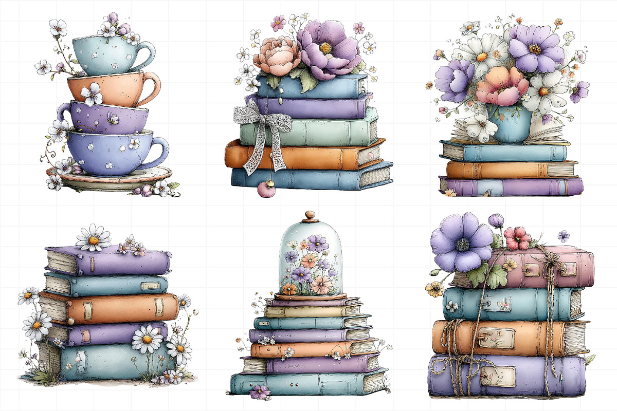 Spring Flower Book Stack Sublimation, an Illustration by Daily.Designs (Photo 5 of 8)