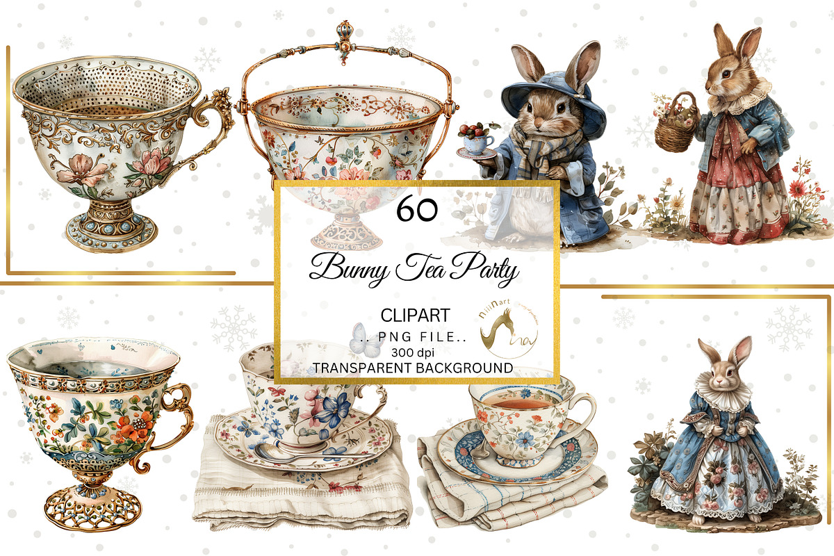 Watercolor Bunny Tea Party Clipart, an Illustration by NiiiNArt (Photo 5 of 10)