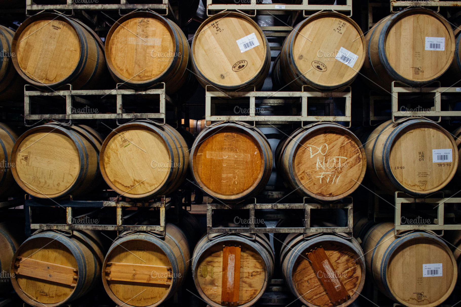 Wall of Oak Wine Barrels, a Food & Drink Photo by Hello Goodbye Studio