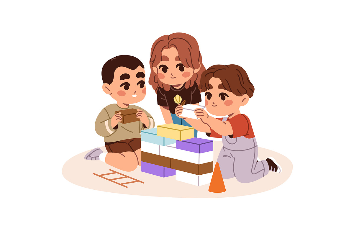 Happy kids play games with toys set, a Person Illustration by PaperTrident (Photo 5 of 12)
