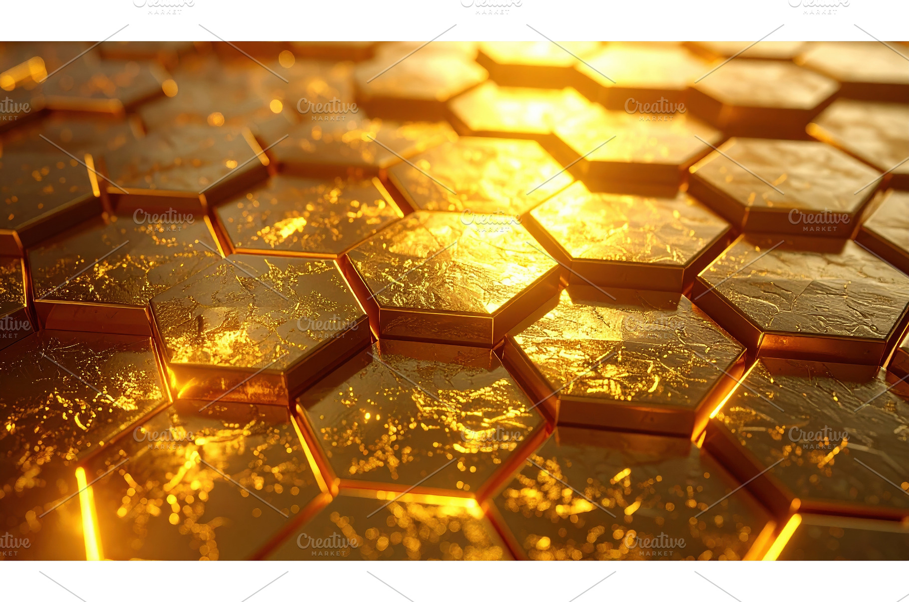Golden hexagonal tiles glow with, an Abstract Photo by Igor Tichonow
