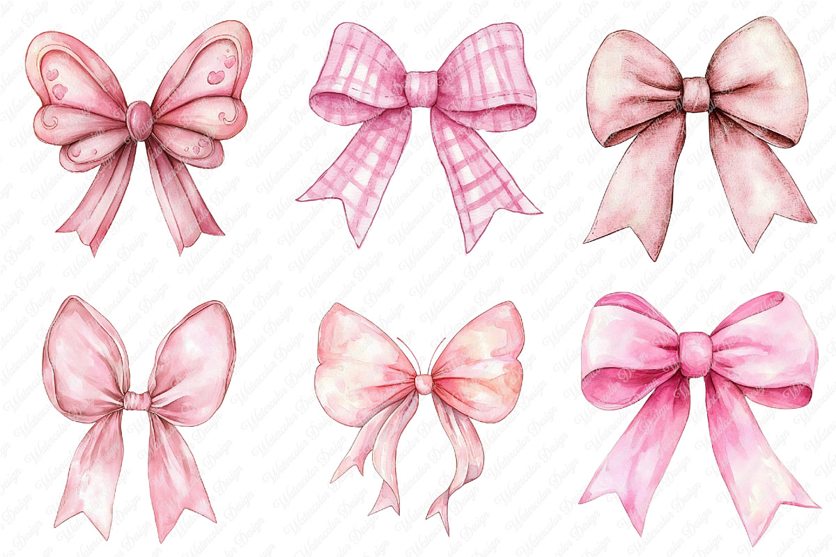 Pink Bow Clipart, Watercolor pngBow, an Illustration by Watercolor design (Photo 3 of 4)