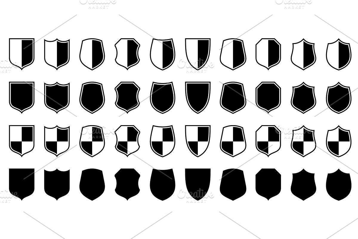 Set of various vintage shield icons, an Object Illustration by 32pixels