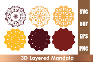 3d Mandala SVG,Layered Mandala SVG