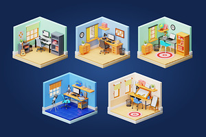 3D Isometric Rooms Illustration