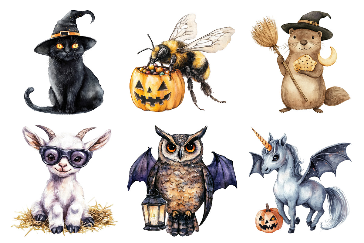 Watercolor Halloween Animals Clipart, an Illustration by Daily.Designs (Photo 5 of 5)
