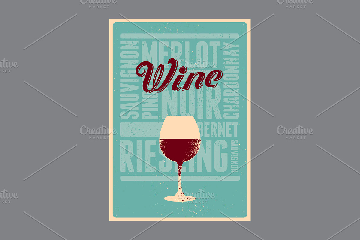 Wine types grunge vector poster set., a Food Illustration by PoPaShop (Photo 2 of 7)