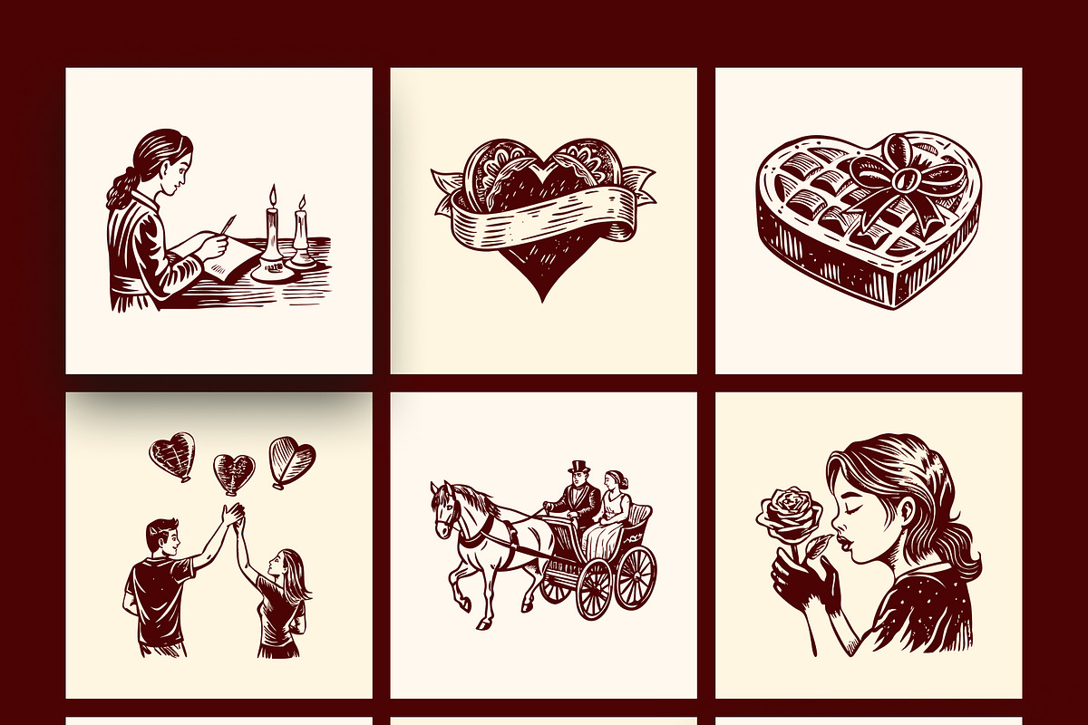Vintage Valentines Illustration Set, a Person Illustration by Prosymbols (Photo 9 of 10)