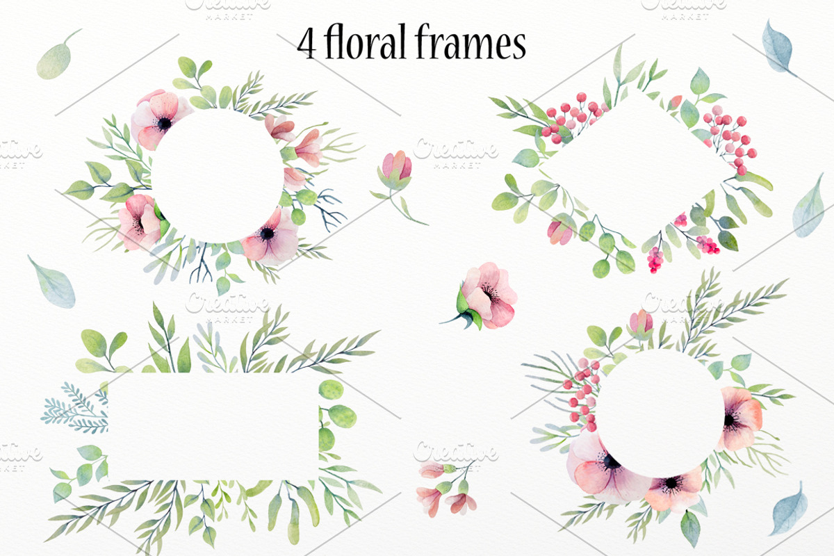 Watercolor floral design elements, an Illustration by rosypatterns (Photo 5 of 10)