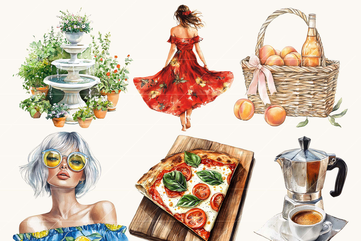 Watercolor Italian Clipart Bundle, an Object Illustration by SparkyDesignsUS (Photo 5 of 10)
