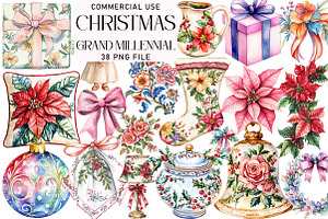 Grand Millennial Christmas Clipart, an Illustration by Daily.Designs