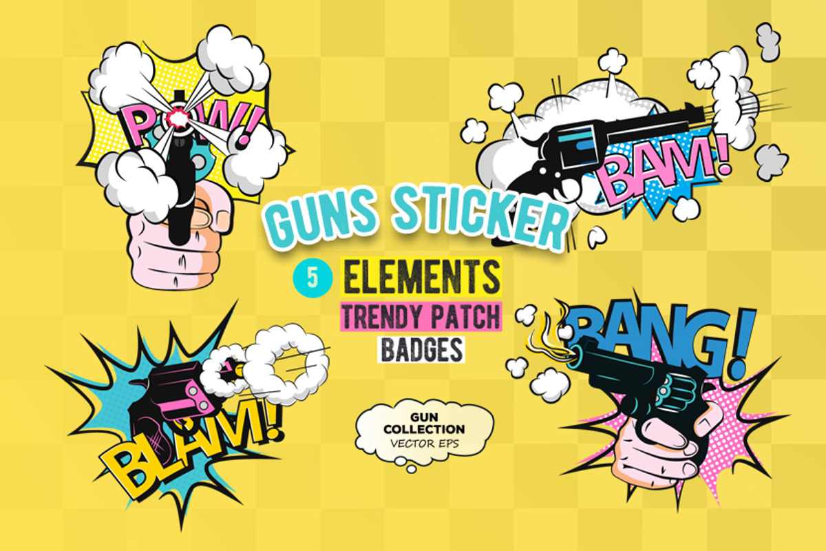 Vector guns sticker comics style, an Object Graphic by WalnutBird (Photo 1 of 3)