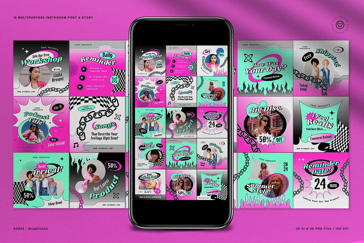 Y2K Engagement Instagram Booster, a Social Media Template by graphicook (Photo 1 of 5)