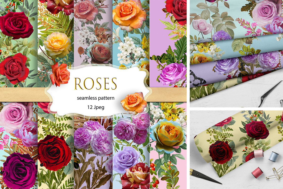 Roses seamless paper, a Pattern Graphic by NastiaDesignsPrints (Photo 1 of 10)