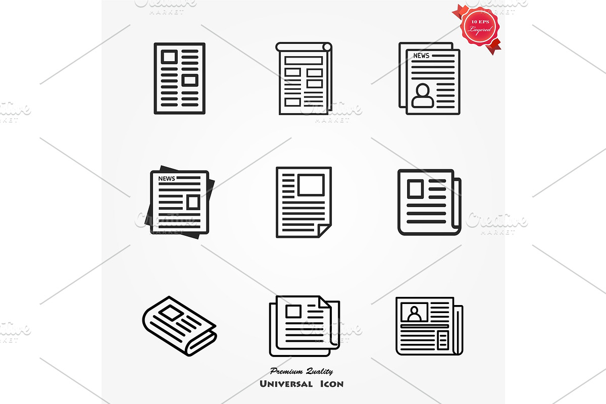 Newspaper icons set on white, a Technology Illustration by GraphicHouse