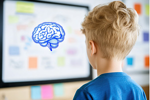 Young Boy Looking at Brain Graphic, a School & Education Photo by Lermont51