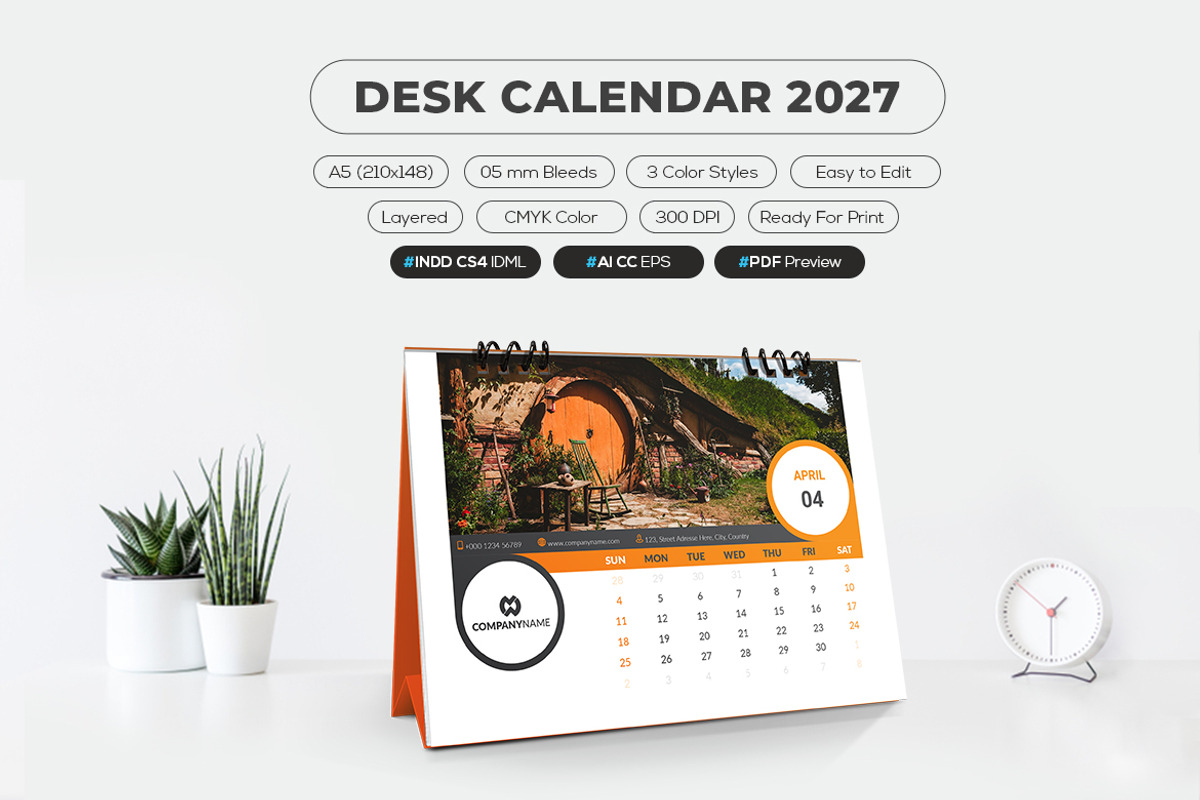 Printable Desk Calendar 2027, a Stationery Template by MstArtwork (Photo 2 of 5)
