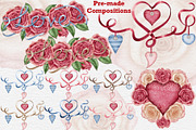 Valentines Roses watercolor clipart., a Seasonal Illustration by Happy Sloth Graphics (Thumbnail 3 of 12)